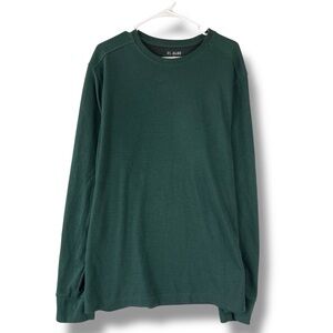 01.Algo Mens XL Green Performance Thermal Knit Tee Shirt Long Sleeve UV SPF 40